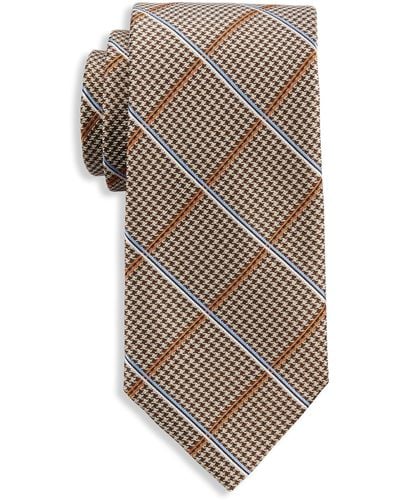 Michael Kors Big & Tall Houndstooth Grid Patterned Tie - Natural