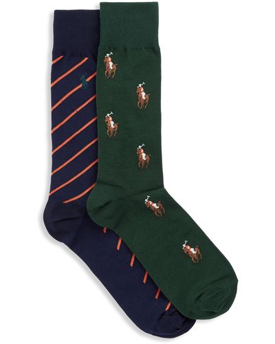 Polo Ralph Lauren Big & Tall 2-pk Pony Stripe Crew Socks - Green