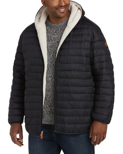 Save The Duck Big & Tall Sherpa Hooded Jacket - Black