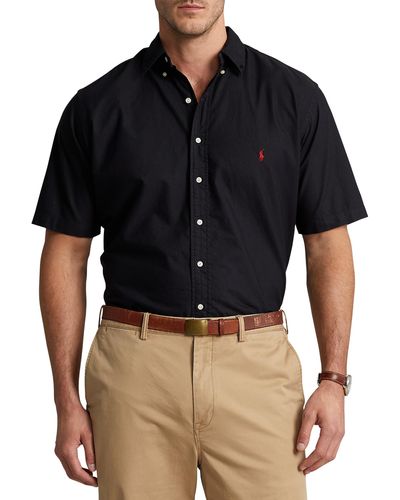 Polo Ralph Lauren Big & Tall Classic Fit Garment-dyed Solid Oxford Sport Shirt - Black
