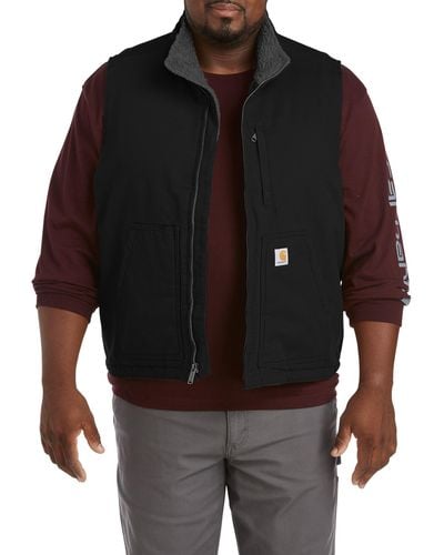 Carhartt Big & Tall Loose Fit Washed Duck Sherpa-lined Vest - Black