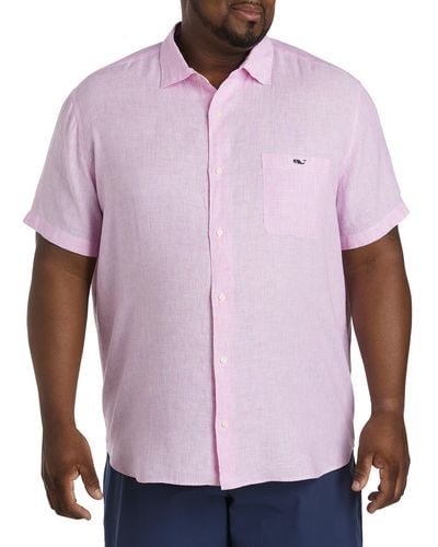 Vineyard Vines Big & Tall Striped Linen Sport Shirt - Purple