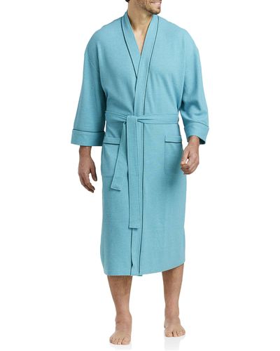 Majestic International Big & Tall Kimono Waffle Robe - Blue
