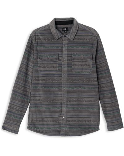 O'neill Sportswear Big & Tall Glacier Striped Superfleece Flannel Overshirt - Gray
