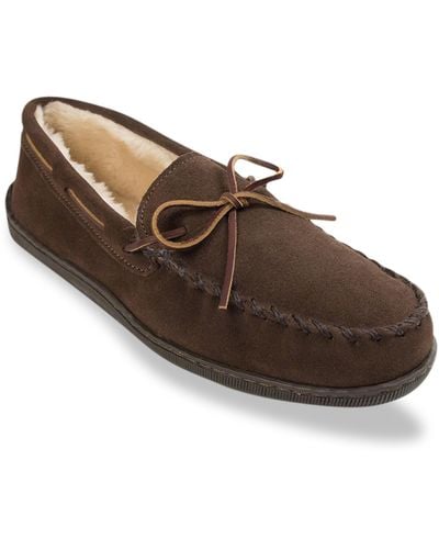 Minnetonka Big & Tall Pile-lined Suede Moccasin Slippers - Brown
