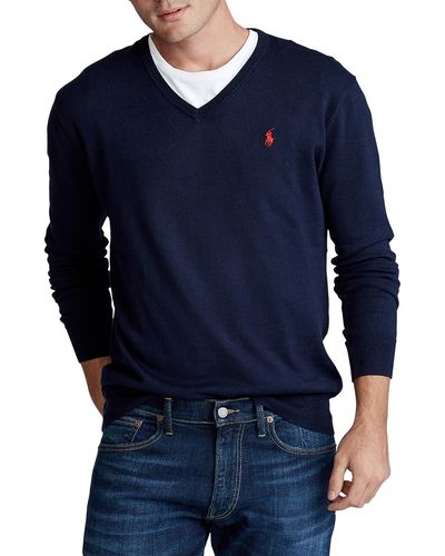 Polo Ralph Lauren Big & Tall V-neck Pima Cotton Sweater - Blue