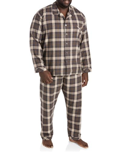 Majestic International Big & Tall Plaid Flannel Pajama Set - Gray