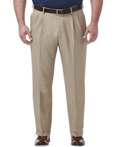 Haggar Big & Tall Premium Comfort 4-way Stretch Pleated Dress Pants - Natural