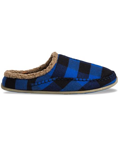Deer Stags Big & Tall Plaid Nordic Slippers - Blue