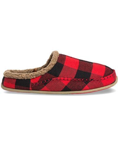 Deer Stags Big & Tall Plaid Nordic Slippers - Red