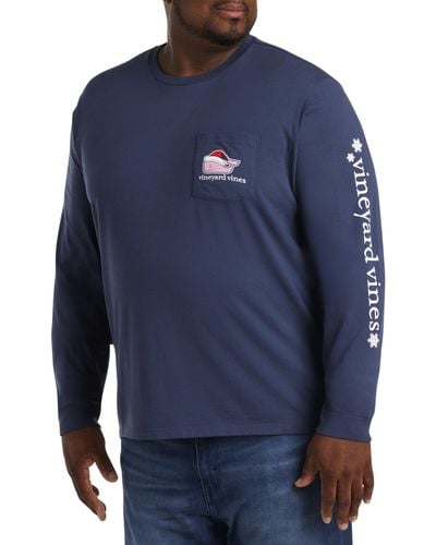 Vineyard Vines Big & Tall Santa Whale Long-sleeve Pocket T-shirt - Blue