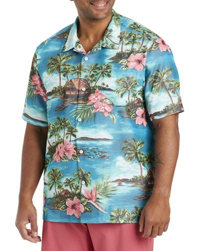 Tommy Bahama Big & Tall Coconut Point Salto Seas Islandzone Sport Shirt - Blue
