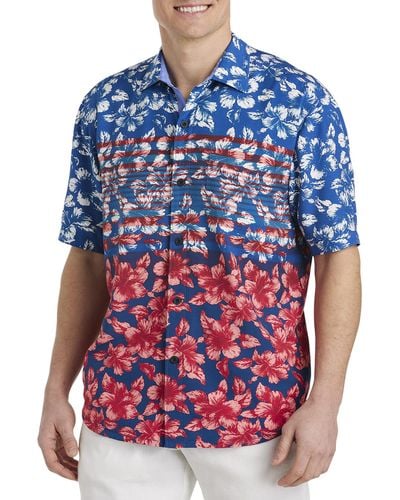 Tommy Bahama Big & Tall Veracruz Cay Flora & Stripes Sport Shirt - Blue