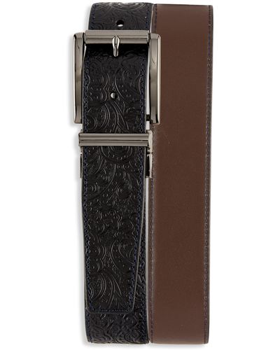 Robert Graham Big & Tall Newbury Reversible Embossed Leather Belt - Brown