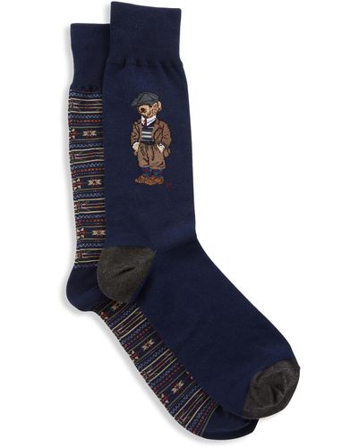 Polo Ralph Lauren Big & Tall 2-pk Preppy Bear Striped Dress Socks - Blue