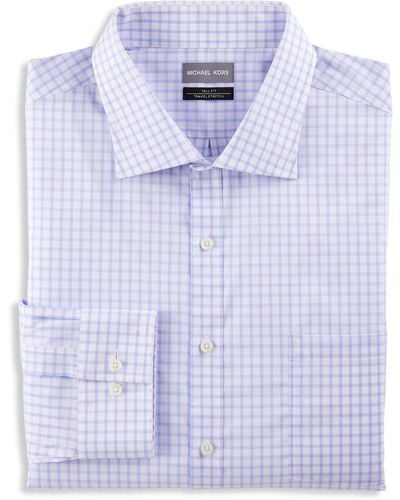 Michael Kors Big & Tall Non-iron Check Patterned Dress Shirt - Blue