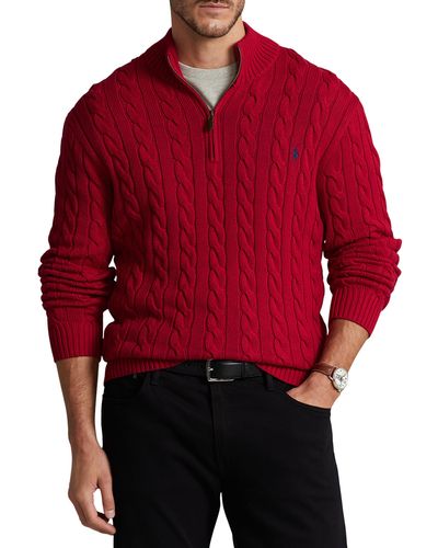 Polo Ralph Lauren Big & Tall Cable Knit Cotton 1 4-zip Sweater - Red