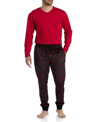 Majestic International Big & Tall Plaid Pajama Set - Red