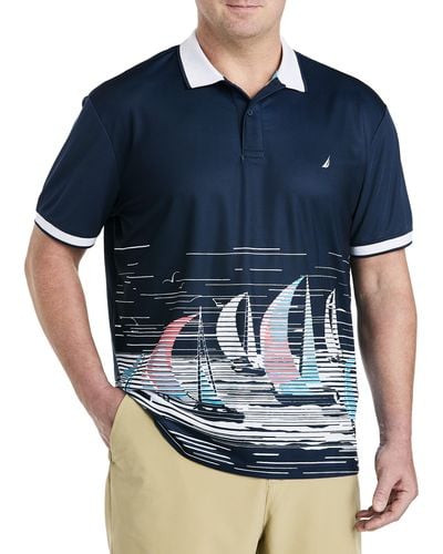 Nautica Big & Tall Navtech Printed Polo Shirt - Blue