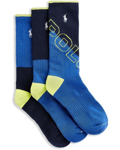 Polo Ralph Lauren Big & Tall 3-pk Tonal Brights Crew Socks - Blue