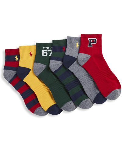 Polo Ralph Lauren Big & Tall 6-pk Vintage Varsity 1 4-top Socks - Red