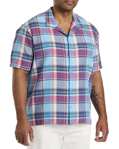 Lucky Brand Big & Tall Plaid Linen Sport Shirt - Blue