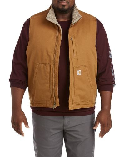 Carhartt Big & Tall Loose Fit Washed Duck Sherpa-lined Vest - Brown