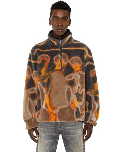 DIESEL Half-zip Sweatshirt In Teddy Jacquard - Multicolor