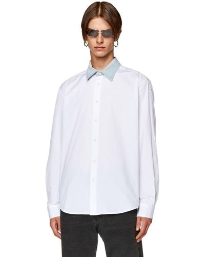 DIESEL Cotton Shirt With Denim Collar - White