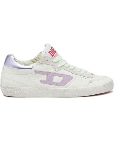 DIESEL S-Leroji Low-Sneaker in pelle e suede color pastello - Bianco