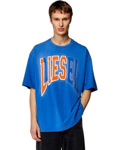 DIESEL Oversized T-shirt With Lies Logo - Blue