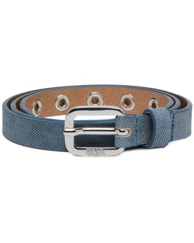 DIESEL Studded Leather Belt With Denim Effect - Blue