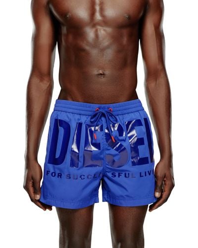 DIESEL Mid-length Swim Shorts With Tonal Logo - Blue