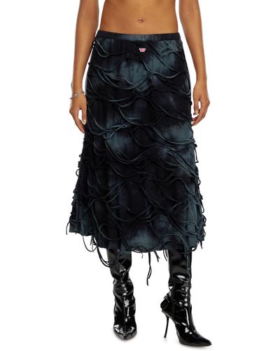 DIESEL Midi Skirt With Floating Strands - Black