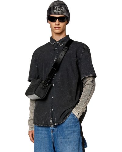 DIESEL Shirt In Poplin And Ribbed Jersey - Black