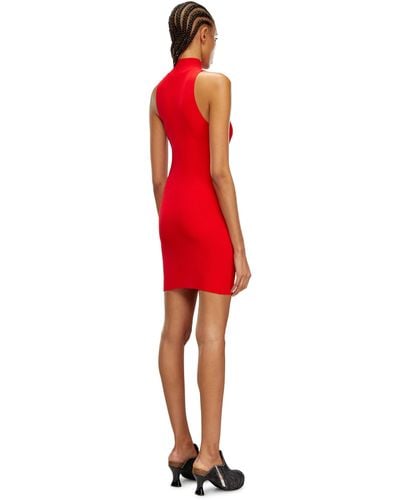 DIESEL Short Turtleneck Dress In Ribbed Knit - Red