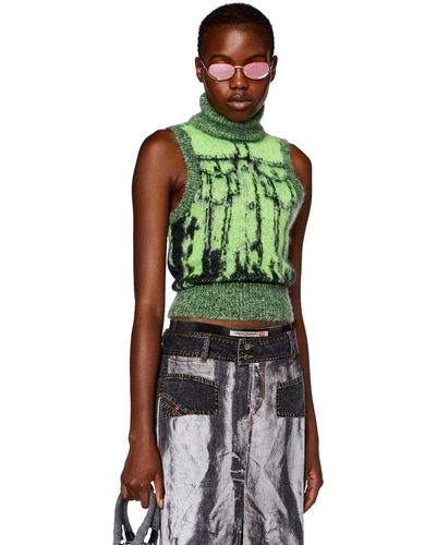 DIESEL Sleeveless Top With Denim-inspired Weave - Green