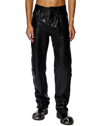 DIESEL Textured Waxed-leather Pants - Black