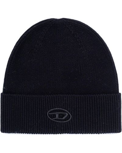 DIESEL Ribbed Beanie With D Embroidery - Black