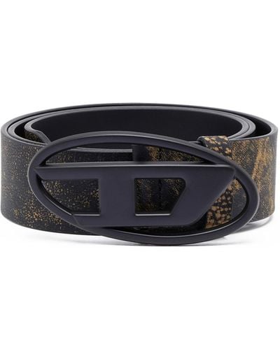 DIESEL Treated Leather Belt With Logo Buckle - Black