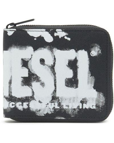 DIESEL Portefeuille zippé en tissu avec imprimé logo - Noir