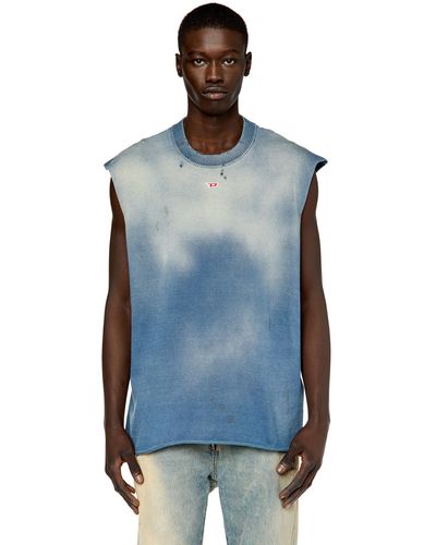 DIESEL Tank Top In Treated And Destroyed Cotton - Blue