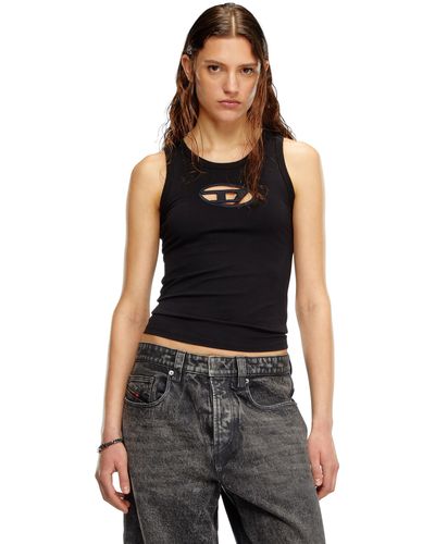 DIESEL Tank Top With Cut-out Oval D Logo - Black