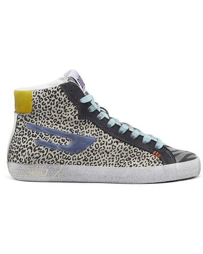 DIESEL High-top Trainers In Printed Leather - Multicolour