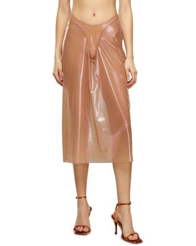 DIESEL Sheer Midi Skirt In Shiny Coated Tulle - Multicolour