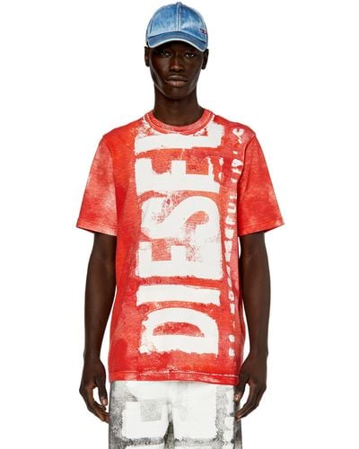 DIESEL Printed T-Shirt With Oversized Logo - Red