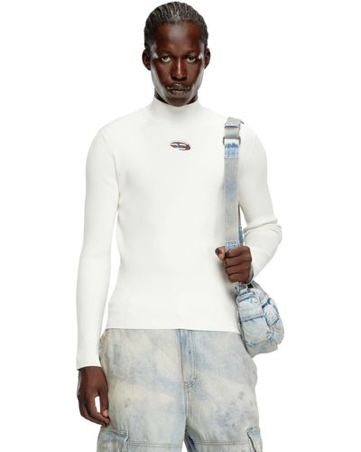 DIESEL Pullover mit Wasserfallausschnitt und Oval D - Weiß