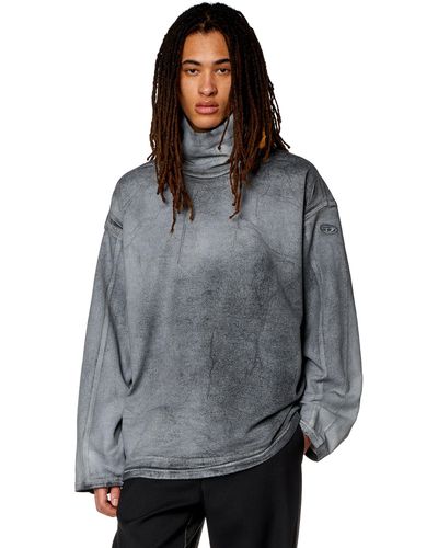 DIESEL High Neck Sweatshirt In Printed Track Denim - Gray