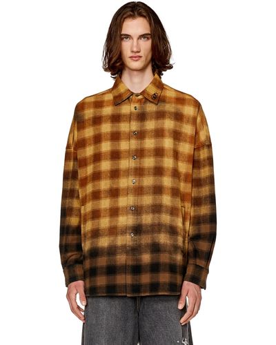 DIESEL Checked Shirt With Collar Embroidery - Brown