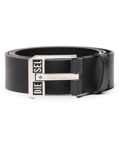 DIESEL Leather Belt With Star Logo Buckle - Black